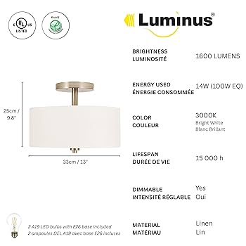 Luminus LED 1-Pack 13 inch 2-Light SemiFlush Mount Ceiling